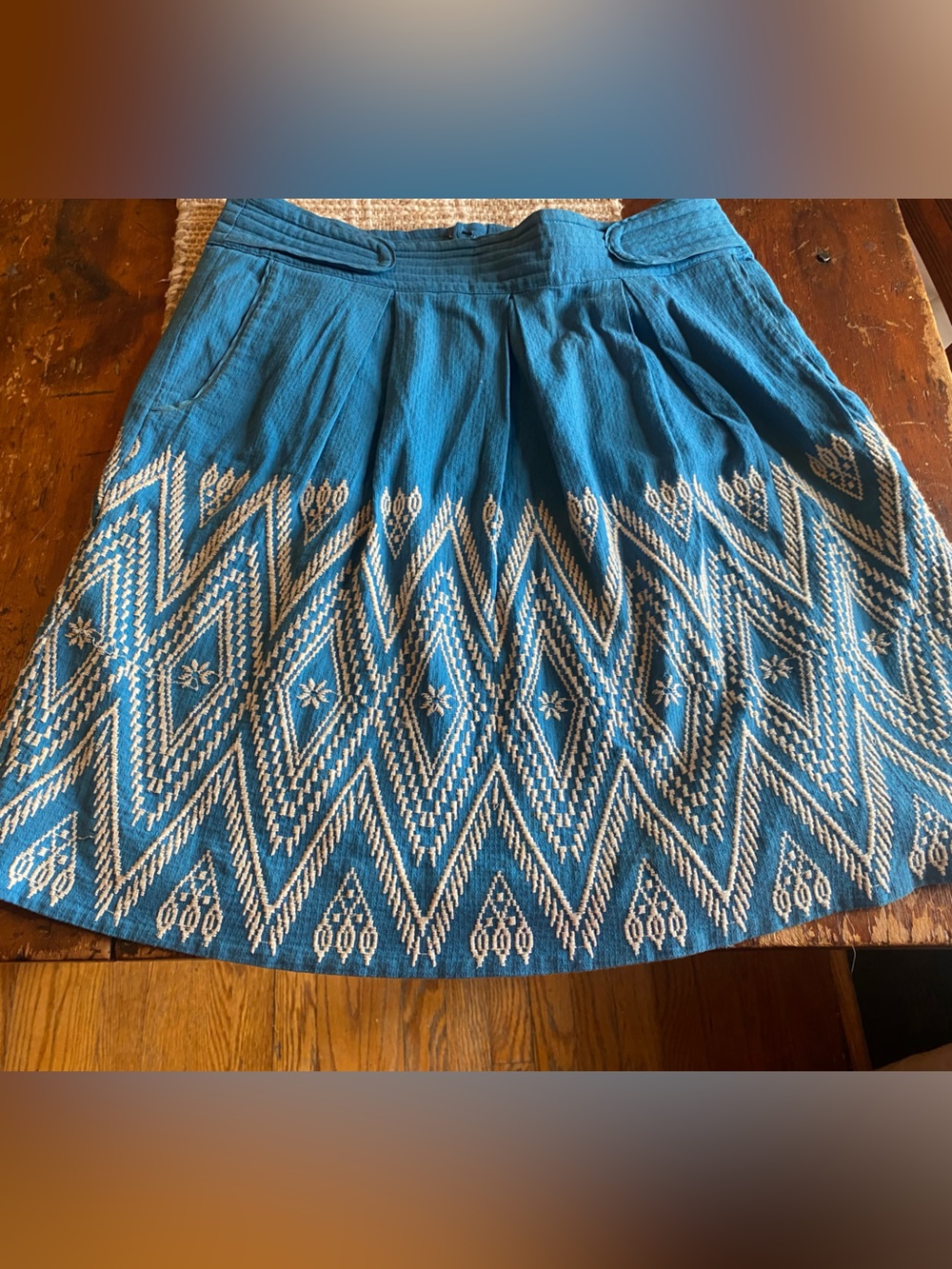 Floreat Teal Blue Embroidered Pattern Skirt